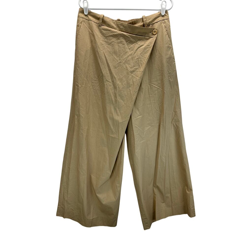 COS Asymmetric Wrap Trousers Beige 100% Pima Cotton Wide Legs 10 - Picture 2 of 12